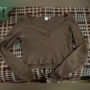 Aritzia TNA Waffle Scoopneck Longsleeve in Rich Mocha Brown